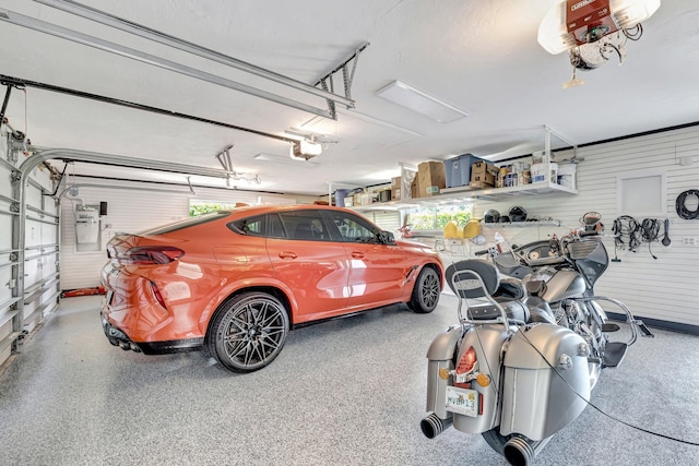 garage with a garage door opener