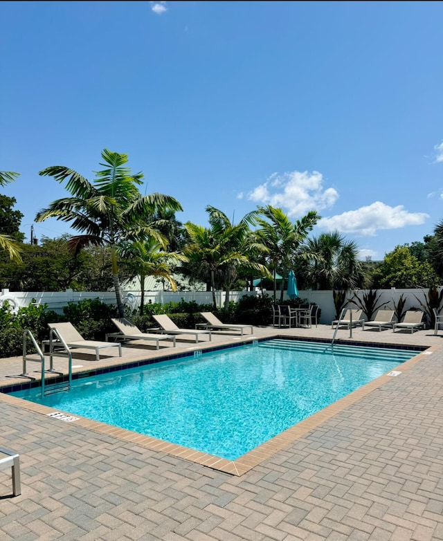 view of swimming pool with a patio area