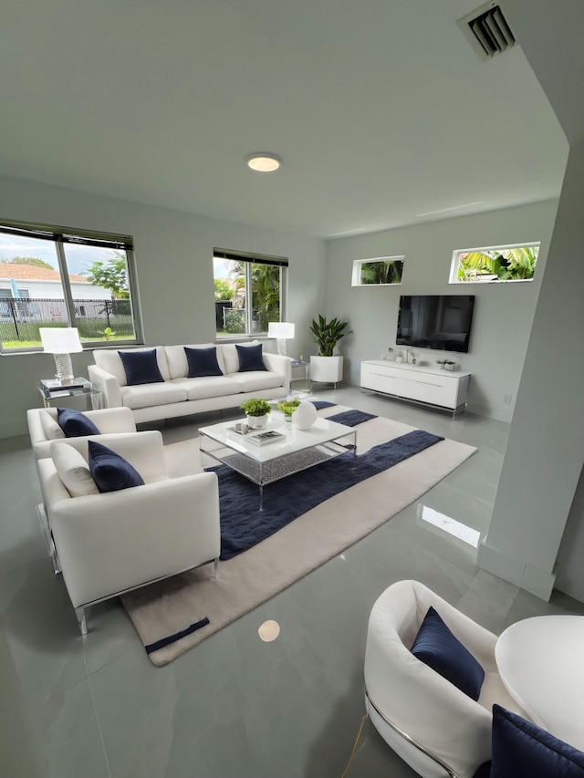 living room featuring tile patterned floors