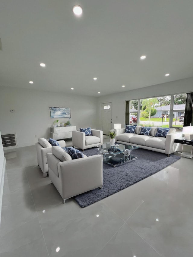 living room featuring light tile patterned floors