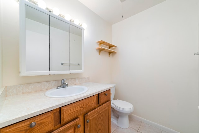 bathroom with toilet, tile floors, and vanity