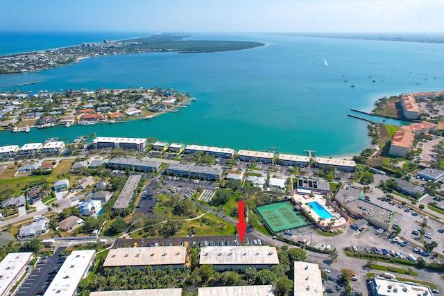 bird's eye view featuring a water view