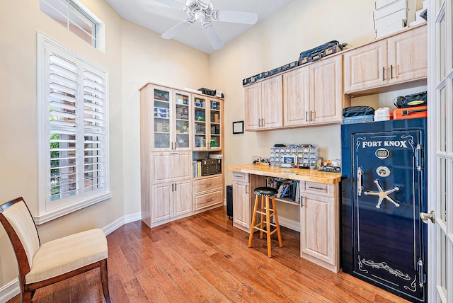 office area featuring ceiling fan and light hardwood / wood-style floors