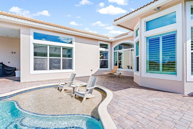 view of pool featuring a patio