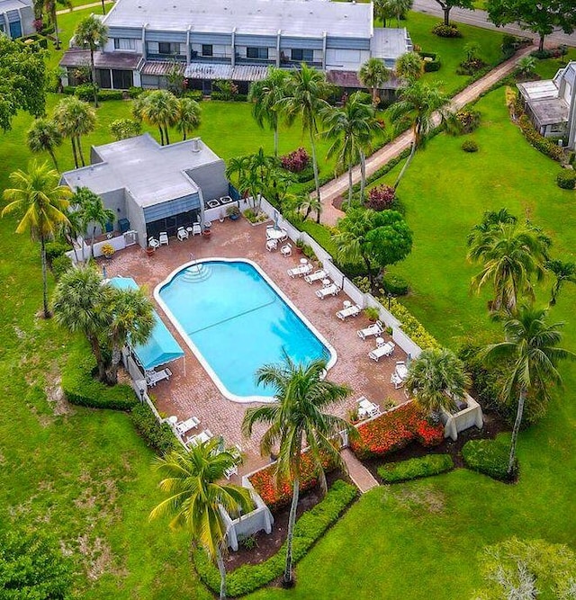 view of swimming pool with a patio area