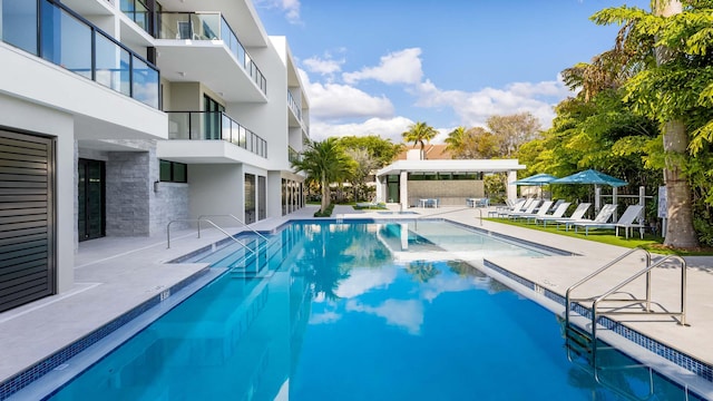 view of pool featuring a patio area