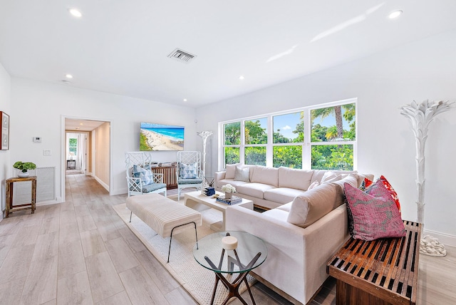 living room with light wood-type flooring