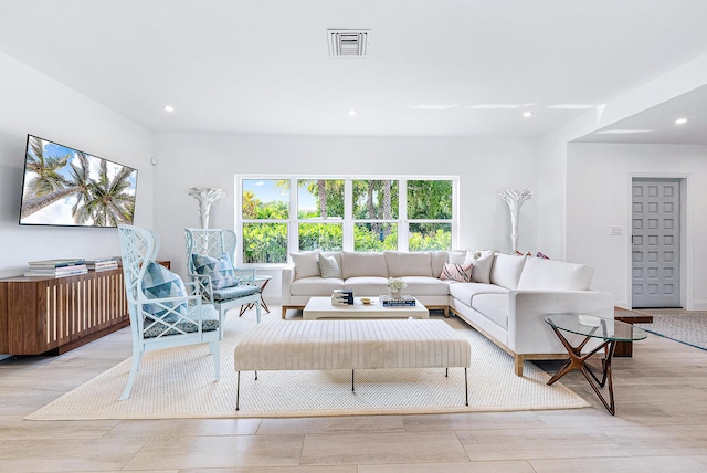 living room with light wood-type flooring