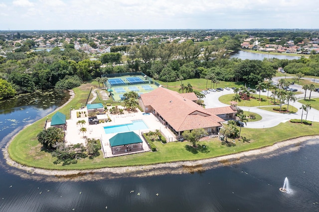 bird's eye view featuring a water view