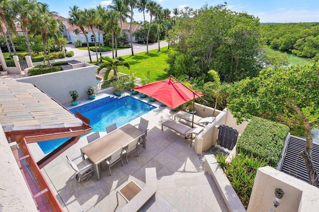 view of swimming pool featuring a patio area