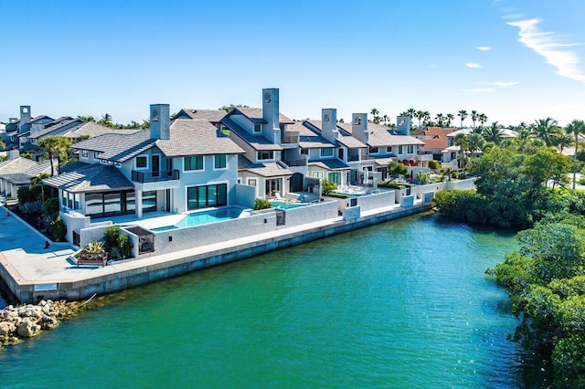 aerial view with a water view