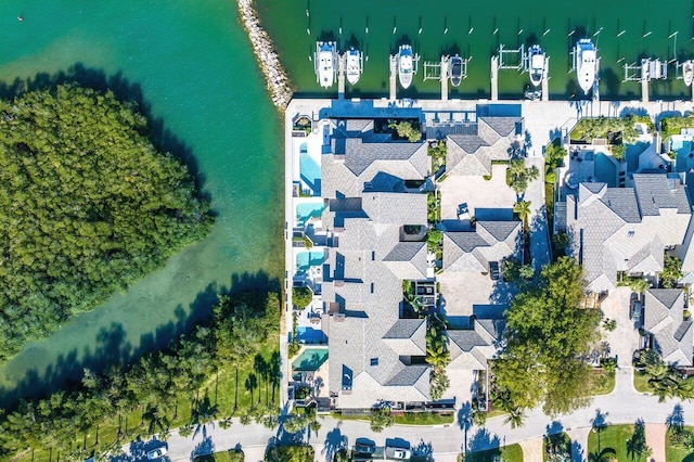 drone / aerial view featuring a water view