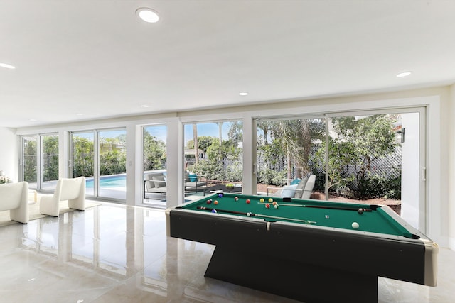 recreation room with a healthy amount of sunlight and billiards