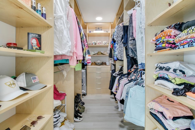 walk in closet with light wood-type flooring