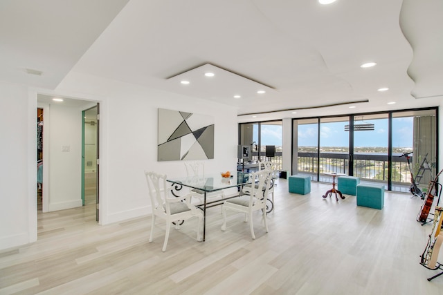 sitting room with light hardwood / wood-style flooring and expansive windows