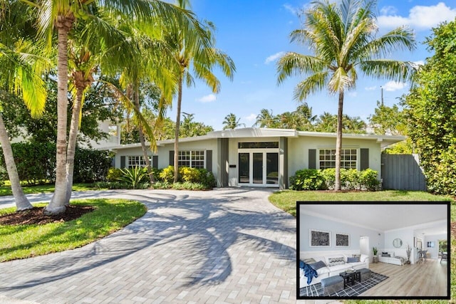 ranch-style house with french doors