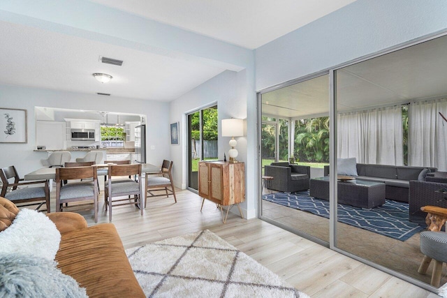 living room featuring light hardwood / wood-style floors