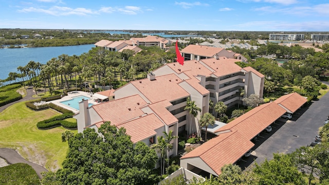 aerial view with a water view