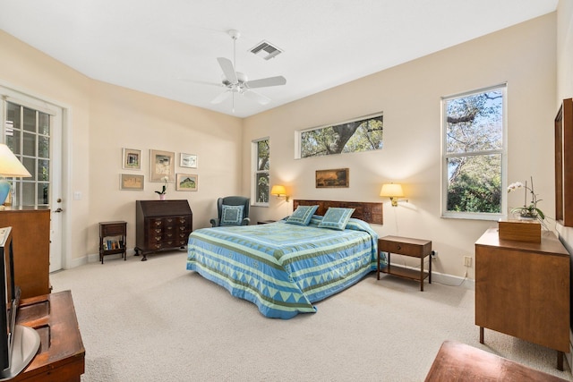 bedroom featuring ceiling fan and carpet flooring