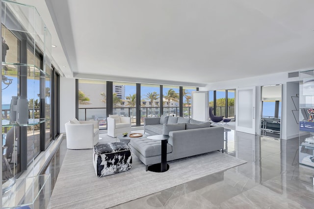 living room with light tile floors