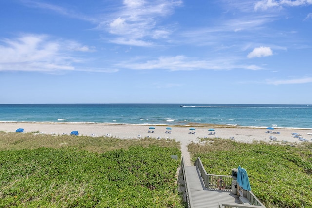 view of water feature featuring a beach view