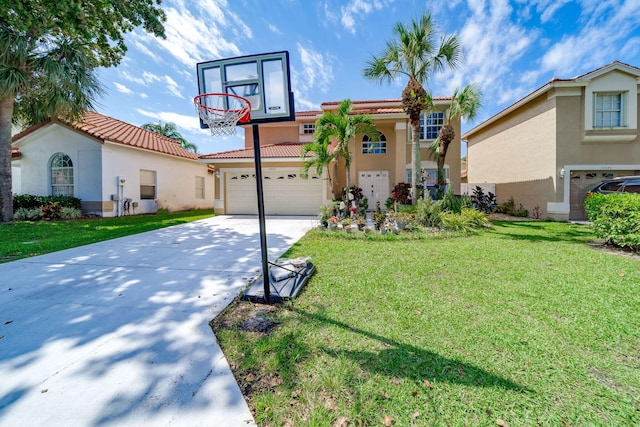 view of basketball court with a lawn