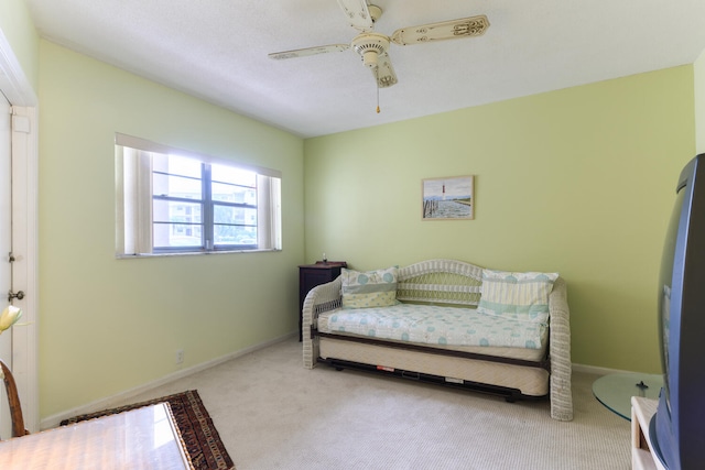 bedroom featuring carpet and ceiling fan