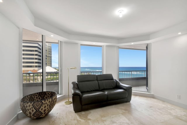 living room with a water view