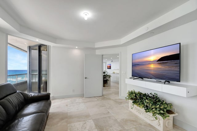 living room with a water view