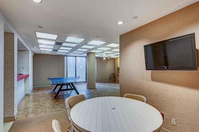 recreation room featuring light parquet floors