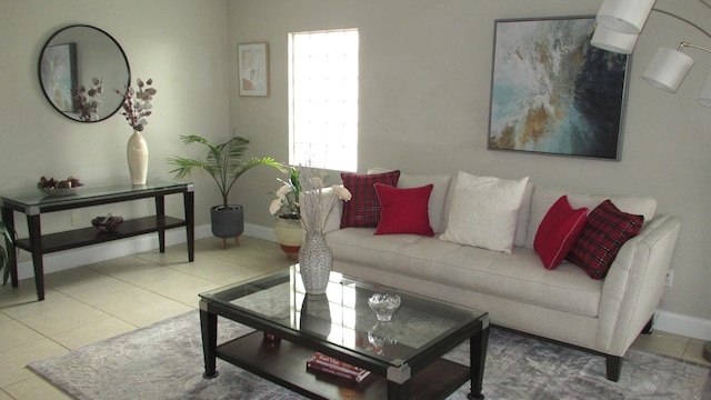 living room featuring tile floors