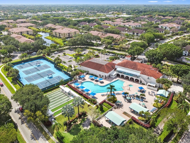 aerial view featuring a water view