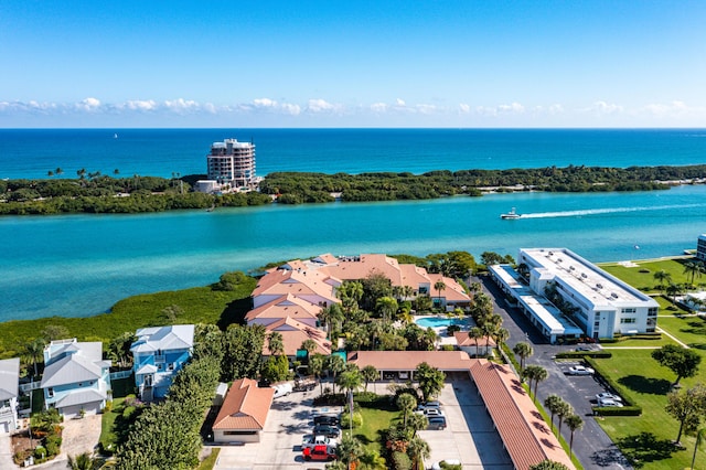 aerial view with a water view