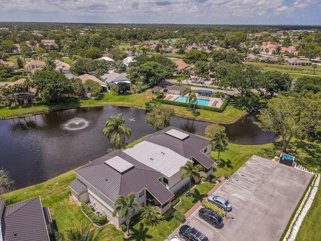 aerial view with a water view