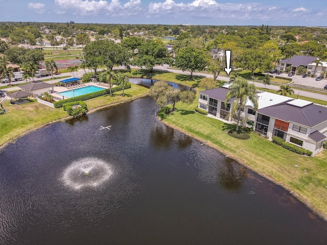 bird's eye view featuring a water view