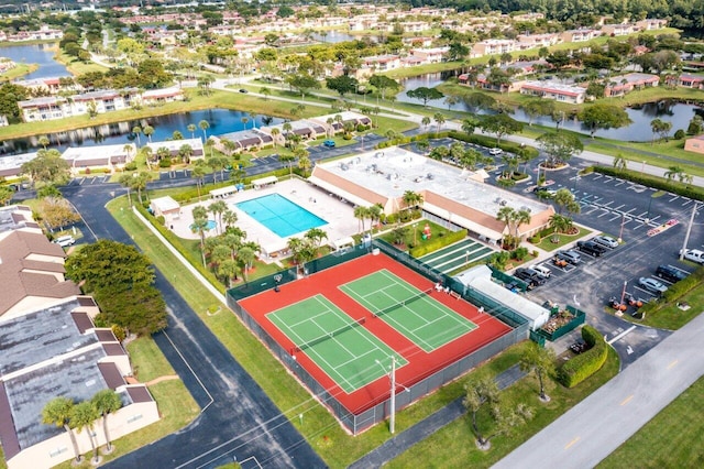 aerial view with a water view