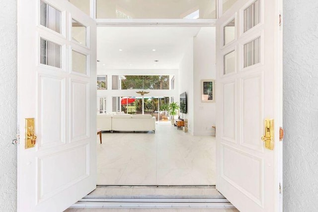 entryway featuring a towering ceiling