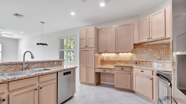 kitchen with dishwasher, sink, ceiling fan, and electric stove