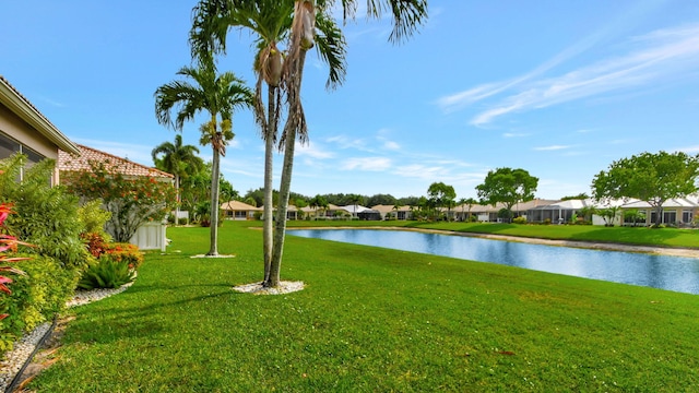 view of yard with a water view