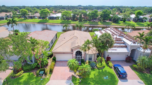 aerial view with a water view