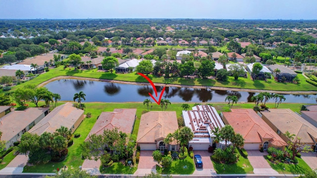 aerial view with a water view