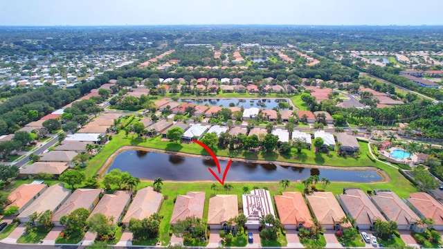 aerial view featuring a water view