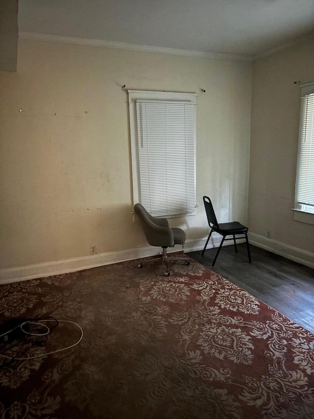 unfurnished room with hardwood / wood-style floors and ornamental molding