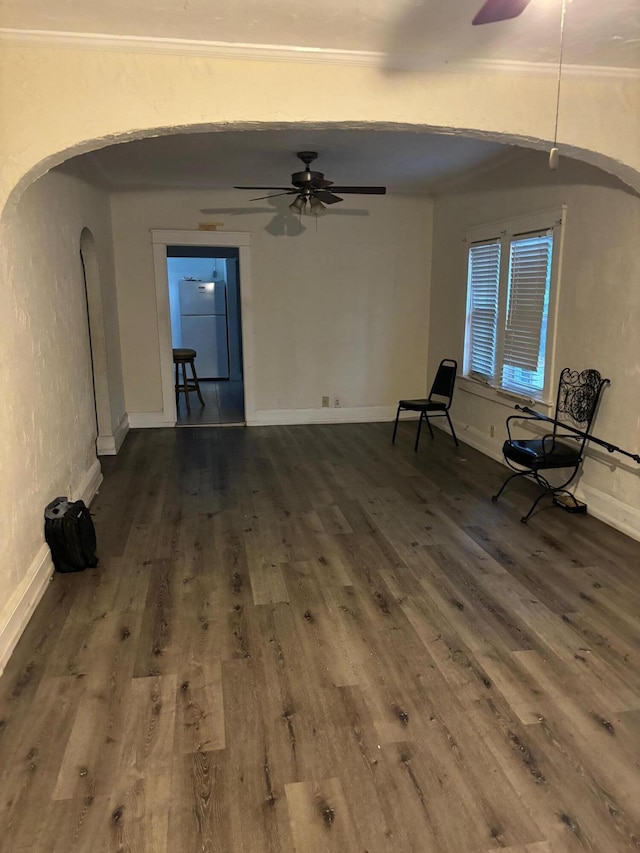 unfurnished room with ceiling fan and hardwood / wood-style flooring