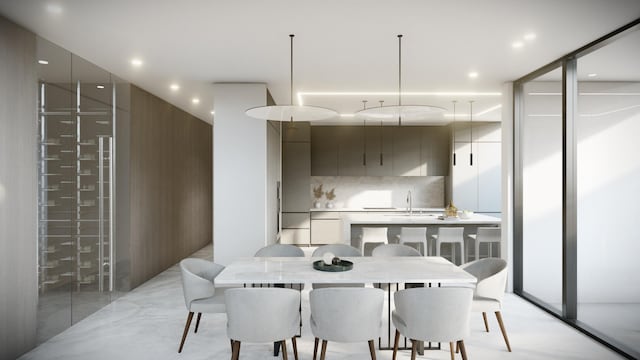 dining space featuring recessed lighting