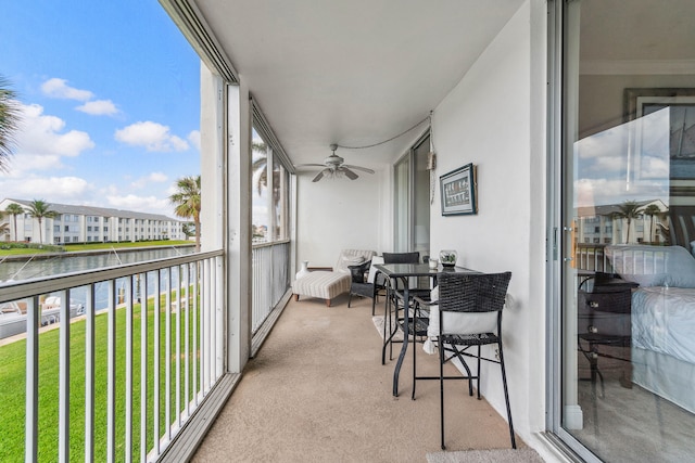 balcony with ceiling fan