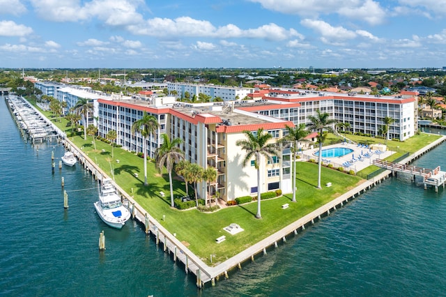 bird's eye view featuring a water view