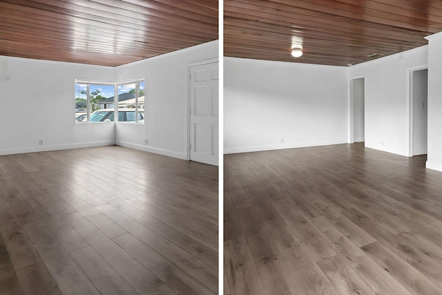 spare room with wood ceiling and hardwood / wood-style floors