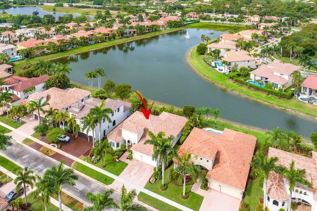 aerial view with a water view