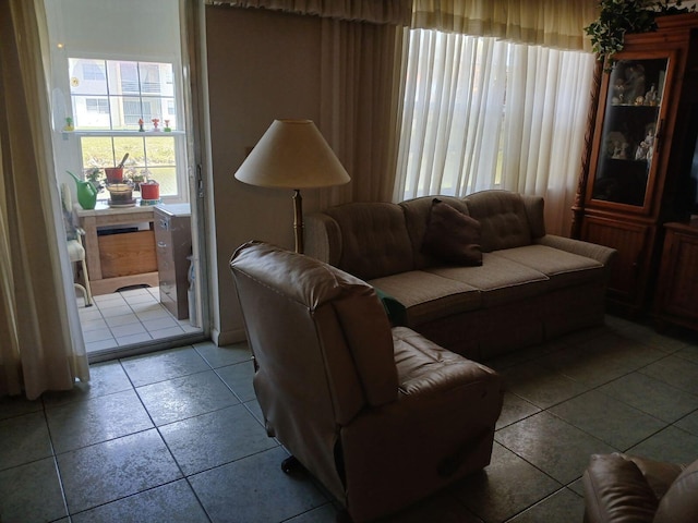 living room featuring tile floors